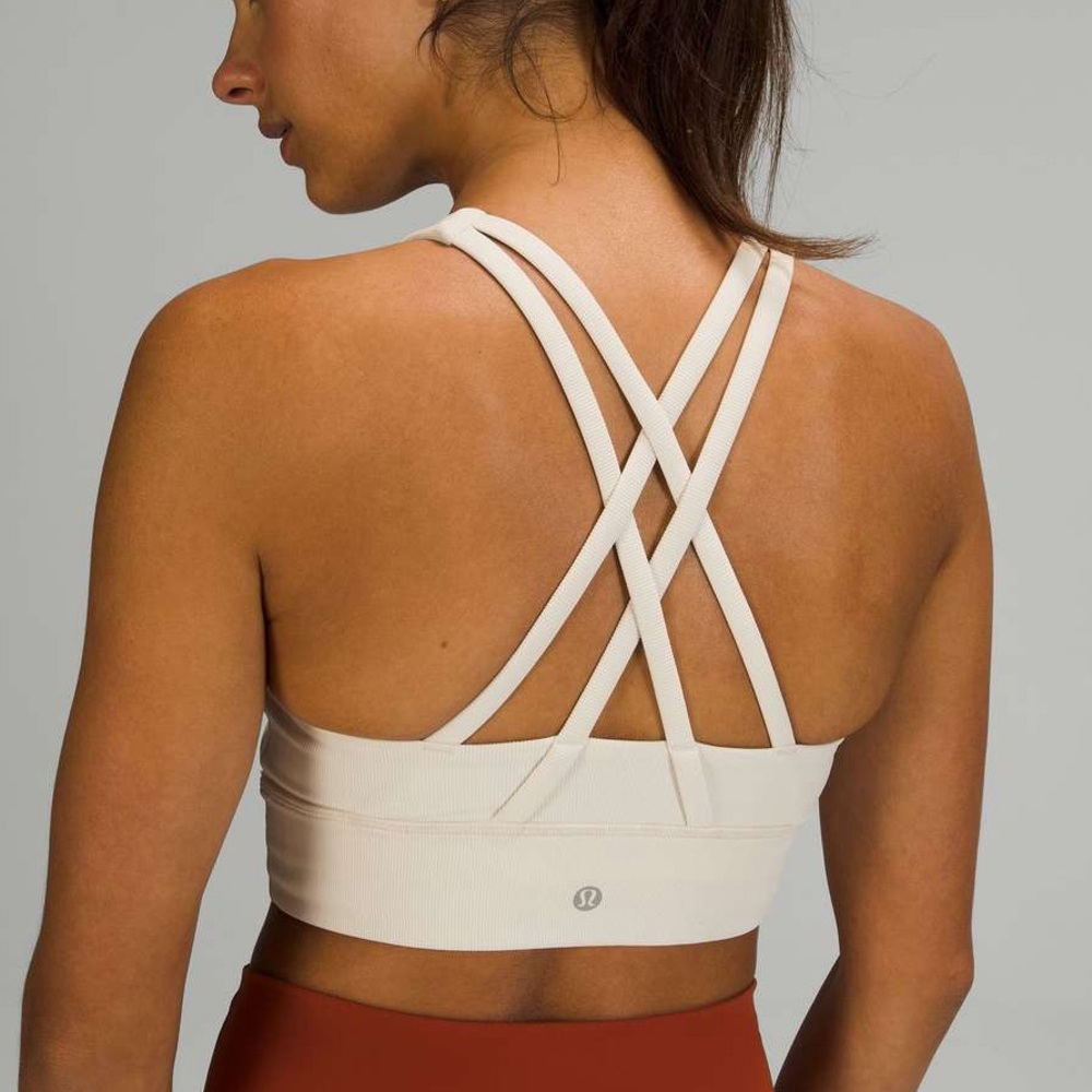 Lululemon Medium Support High Neck Cream Off White Sports Bra Fitness Top - Picture 8 of 9